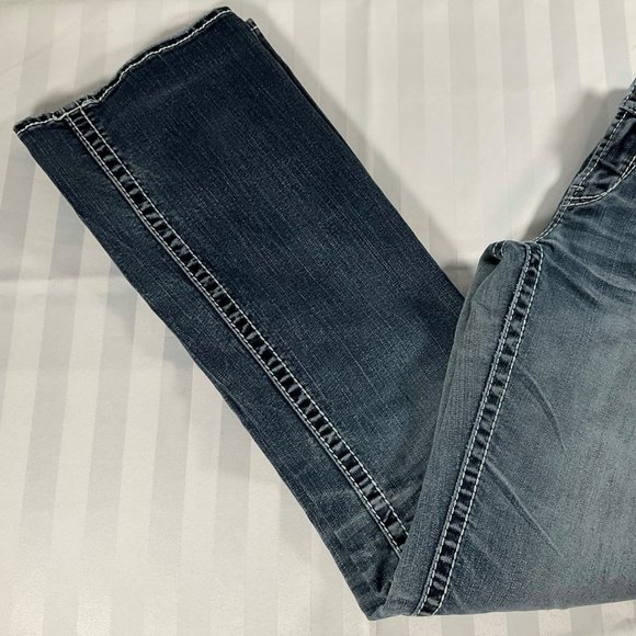 Extremely Pre-Faded & Mildly Distressed Dark Wash Bootcut Jeans - Picture 3 of 4